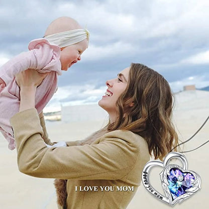 925 Sterling Silver I Love You Mom Heart Necklace with Austrian Crystals Gifts for Women Friends Mom by Matrix Store