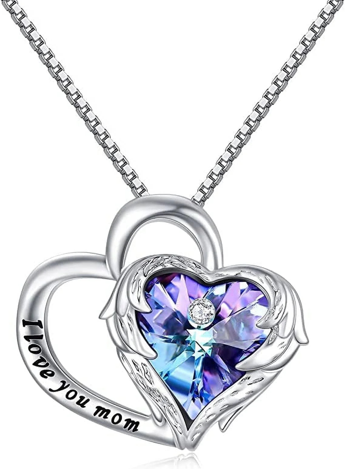 925 Sterling Silver I Love You Mom Heart Necklace with Austrian Crystals Gifts for Women Friends Mom by Matrix Store
