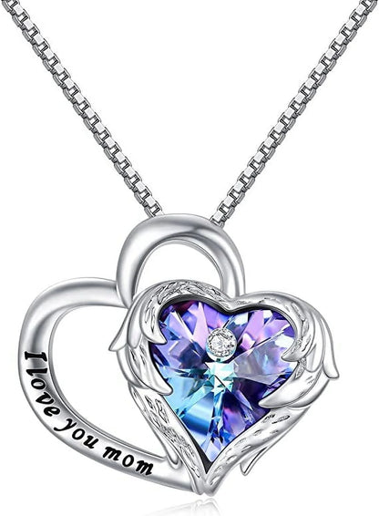 925 Sterling Silver I Love You Mom Heart Necklace with Austrian Crystals Gifts for Women Friends Mom by Matrix Store