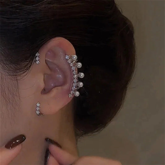 Silver Color Pearl Ear Cuff – Vintage Crystal Zircon Ear Clip, No Piercing Required, Fashion Jewelry for Women by Matrix Store