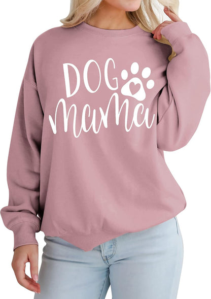 Dog Mom sweatshirt, pink pullover with white paw graphic