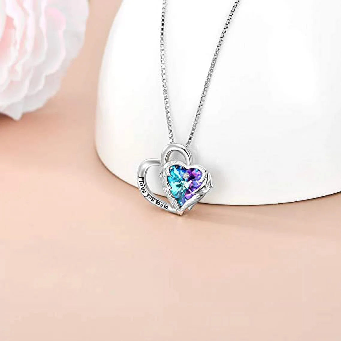 925 Sterling Silver I Love You Mom Heart Necklace with Austrian Crystals Gifts for Women Friends Mom by Matrix Store
